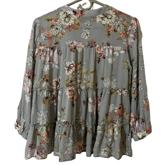Blue Rain Women's Size S Long Sleeve Blouse Floral Ruffle Cottagecore Tie Neck - Picture 4 of 4